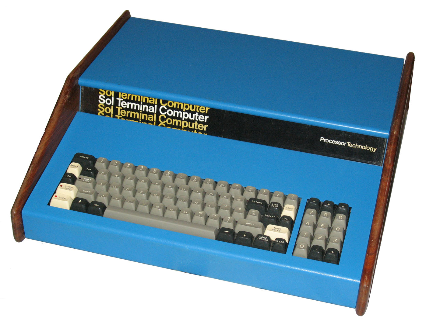 Jordan Ruderman's blue Processor Technology Sol-20 computer with walnut side panels